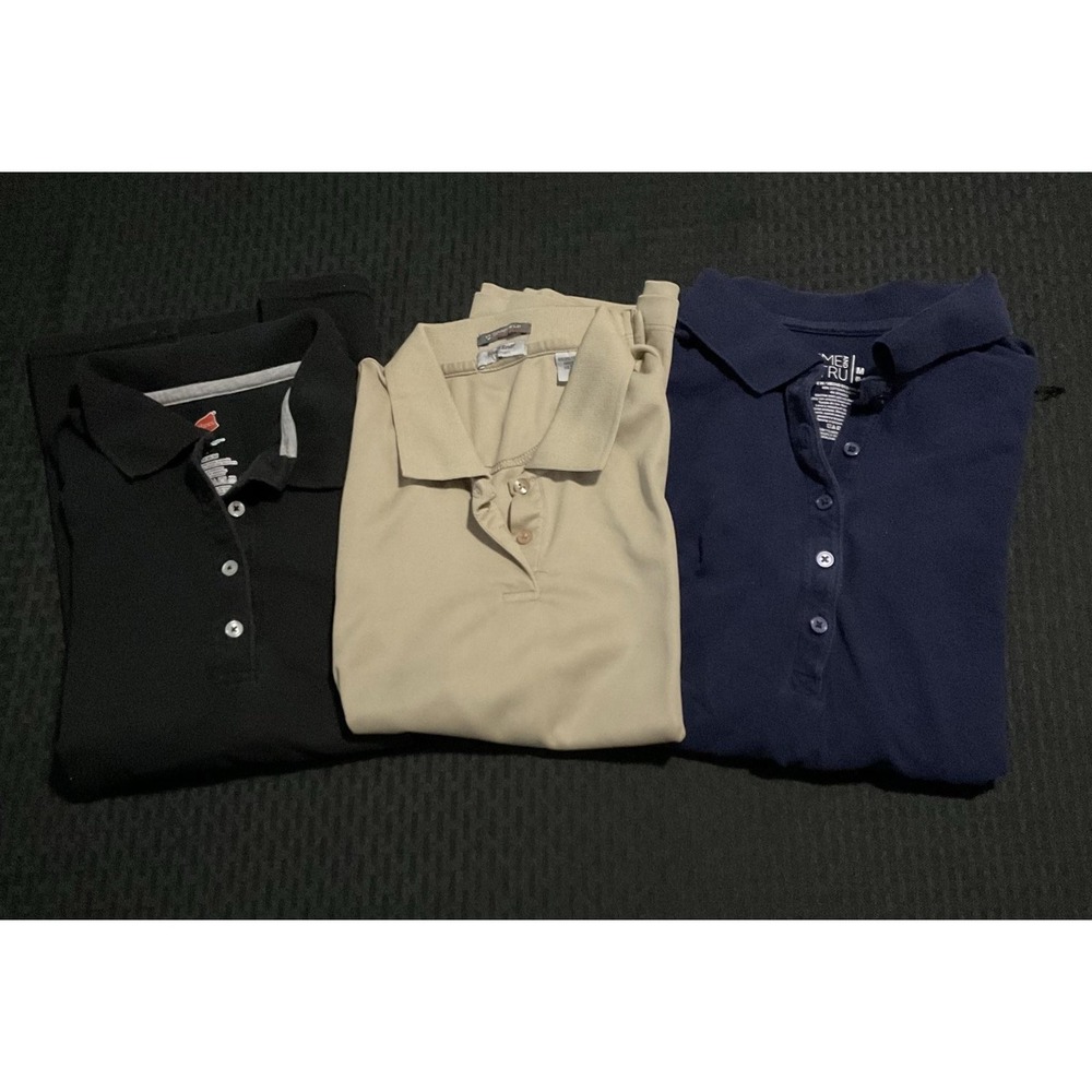 Mixed Brand Collard Polo Shirts Lot of 3 Womens M Black Navy Tan Casual Work